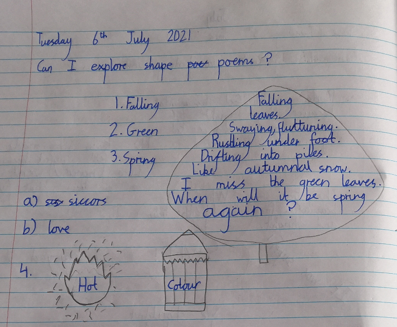y3_bps's tweet photo. Year 3 have been learning about shape poems, or calligrams as they can be known. 3BG have been working hard at home. Zara and Ava have done a lovely job with their #homelearningBPS today. @BirchfieldsPS https://t.co/Gf4Yqdqblw