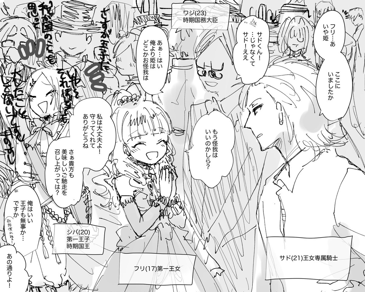 「晩餐会」

一難去った後の宴会みたいなイメージ。
サドトラは出会ったばかりの頃

#青騎士と少女 