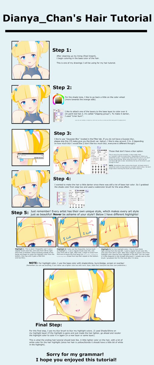Dianya_Chan's tweet image. Hello everyone! I made a poll up on DA about what coloring tutorial you would like to learn about. So I decided to share it on Twitter too!! ♥

I&apos;m sorry for my grammar, English isn&apos;t my first language.. OT2 I hope you like it!

#hairtutorial #howtocolor #howtodraw #tutorial