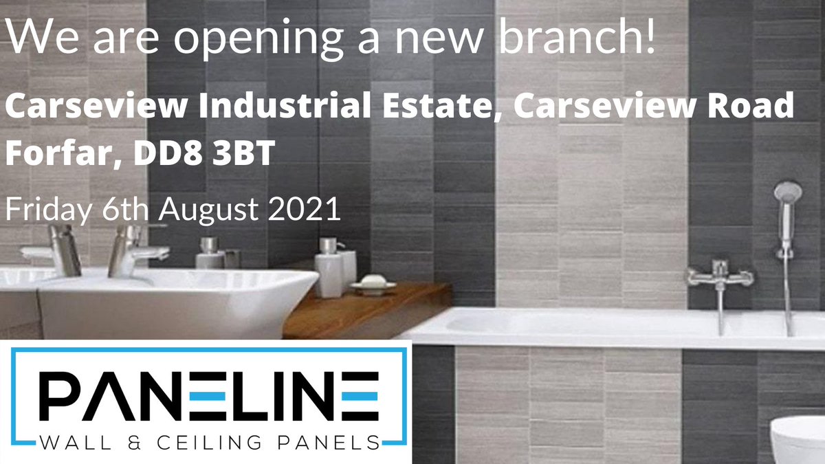 PanelineWetWall's tweet image. We are delighted to announce that our new Forfar showroom and trade counter will be opening in exactly one month's time!
Join us on Friday 6th August for our Opening Day, we can't wait to see you 😀
#newbranch #expansion #growth #Forfar #openday #paneline #bathroom #wetwall