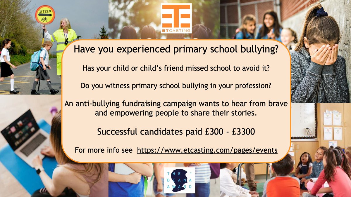 #Casting Call for Primary school anti-bullying  campaign seeking kids and adults to share their experiences to help others #standuptobullying. 👇
etcasting.com/pages/events