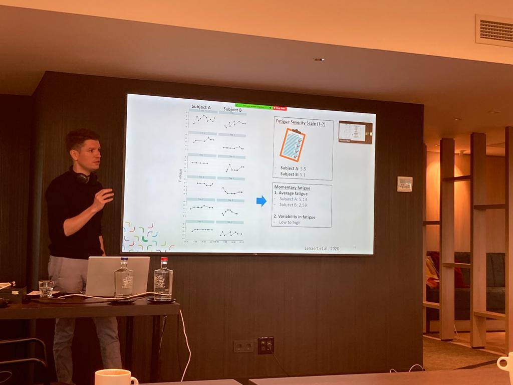LimburgBrain's tweet photo. @BertLenaert at WFNR-SIG: single administration of a retrospective questionnaire does not sufficiently capture daily fatigue experience - complimentary momentary assessment could  be helpful in clinical practice 
#NeuroRehabLorne2021 https://t.co/OeGw33ZzNi