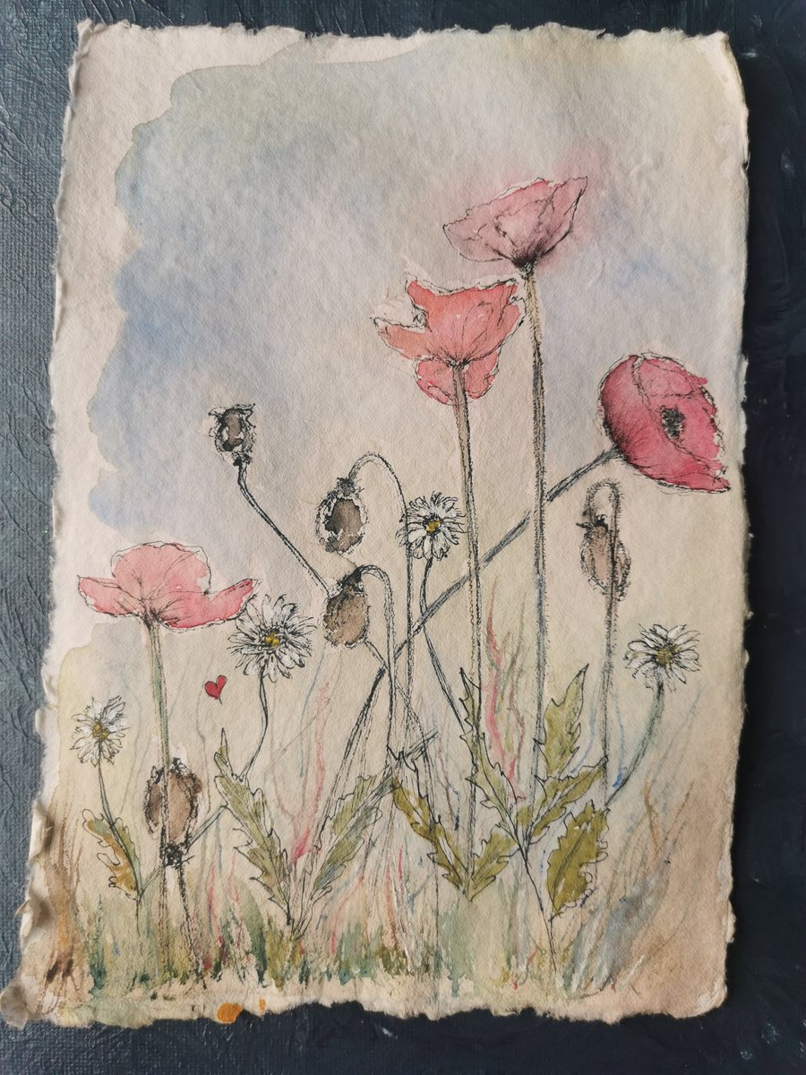 TracyFosterArt's tweet photo. "Doodle Poppy' love the texture and vintage hue drawing and painting on cotton rag paper.  Tracy Foster Art. #tuesdayvibe #tuesdaymotivation #wildflowerhour #love #meditation #tranquility #environment https://t.co/03pP90y3gG