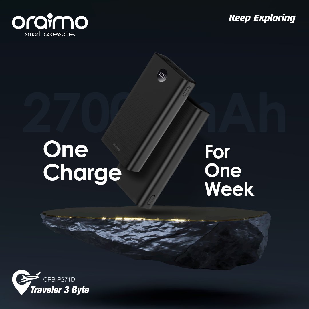 oraimomate on X: 27000mAh capacity ensures there is always enough power  for a quick charge.⚡⚡ #oraimoTraveler3Byte the power you can bank upon! 🛒 oraimo eshop:   / X