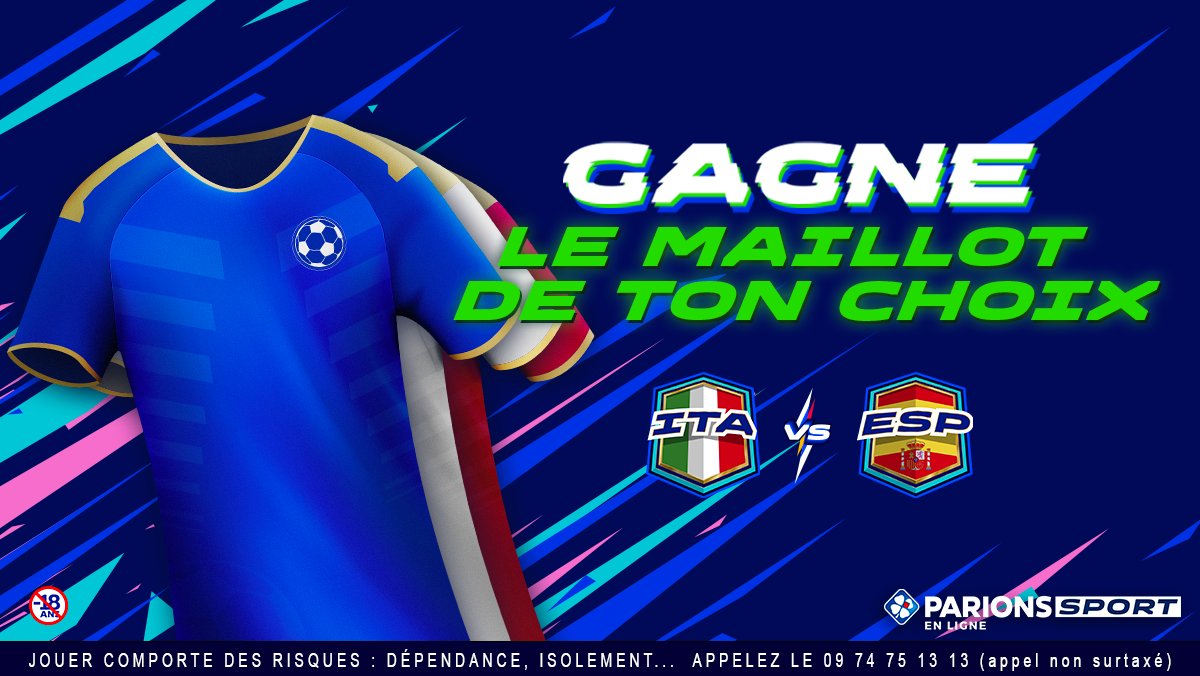 ParionsSport's tweet photo. 😱 Ca y est, c'est la dernière ligne droite du tournoi !

👕 La pression monte mais on continue à vous mettre bien avec un nouveau maillot en jeu au choix parmi les demi-finalistes du jour.

Pour jouer:
1️⃣ RT &amp; Follow
2️⃣ Italie ou Espagne + #MaillotParionsSport
Fin du jeu 23h59 https://t.co/TITWSCAHax