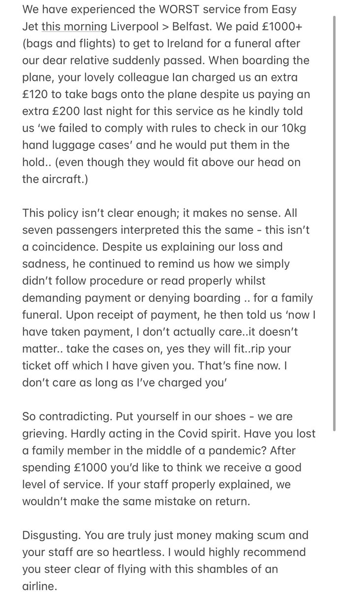 hannahdalyXx's tweet photo. @easyJet .. never again. Money making scum and so heartless. https://t.co/3g7GGyZgCQ
