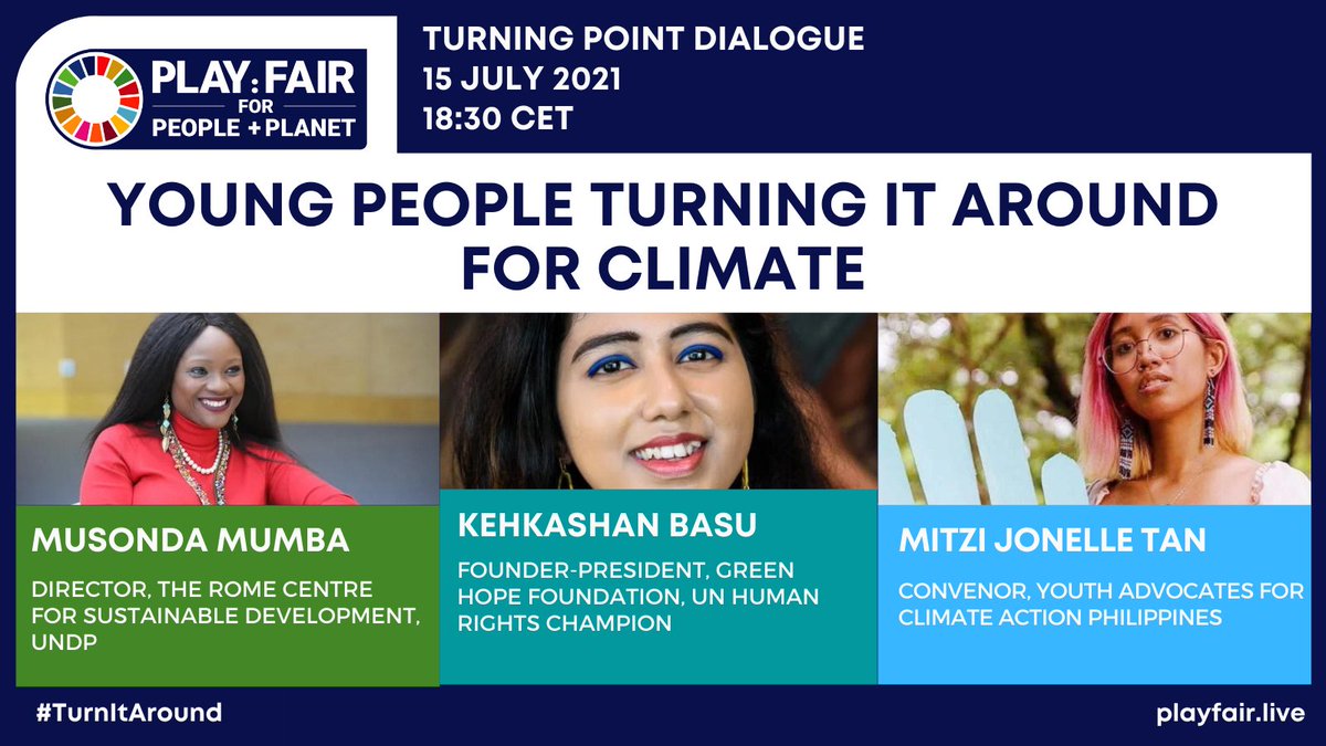 SDGaction's tweet image. Racial &amp;amp; climate justice movements have amplified youth activist’s voices - showing the urgency of #ClimateAction!

📌Tune in on 15 July for our Turning Point Dialogue on Youth+Climate

Watch at ▶️playfair.live #TurnItAround #ACT4SDGs