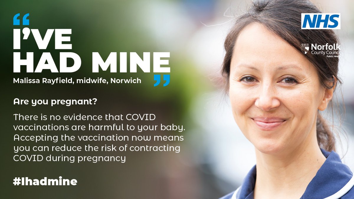 NorfolkCC's tweet photo. Are you pregnant? There is no evidence that COVID vaccinations are harmful to your baby.
Accepting the vaccination now means you can reduce the risk of contracting COVID during pregnancy
Read more on the @RCObsGyn website: https://t.co/AdxF1fYvSV
#Ihadmine https://t.co/PM19zMgzaV