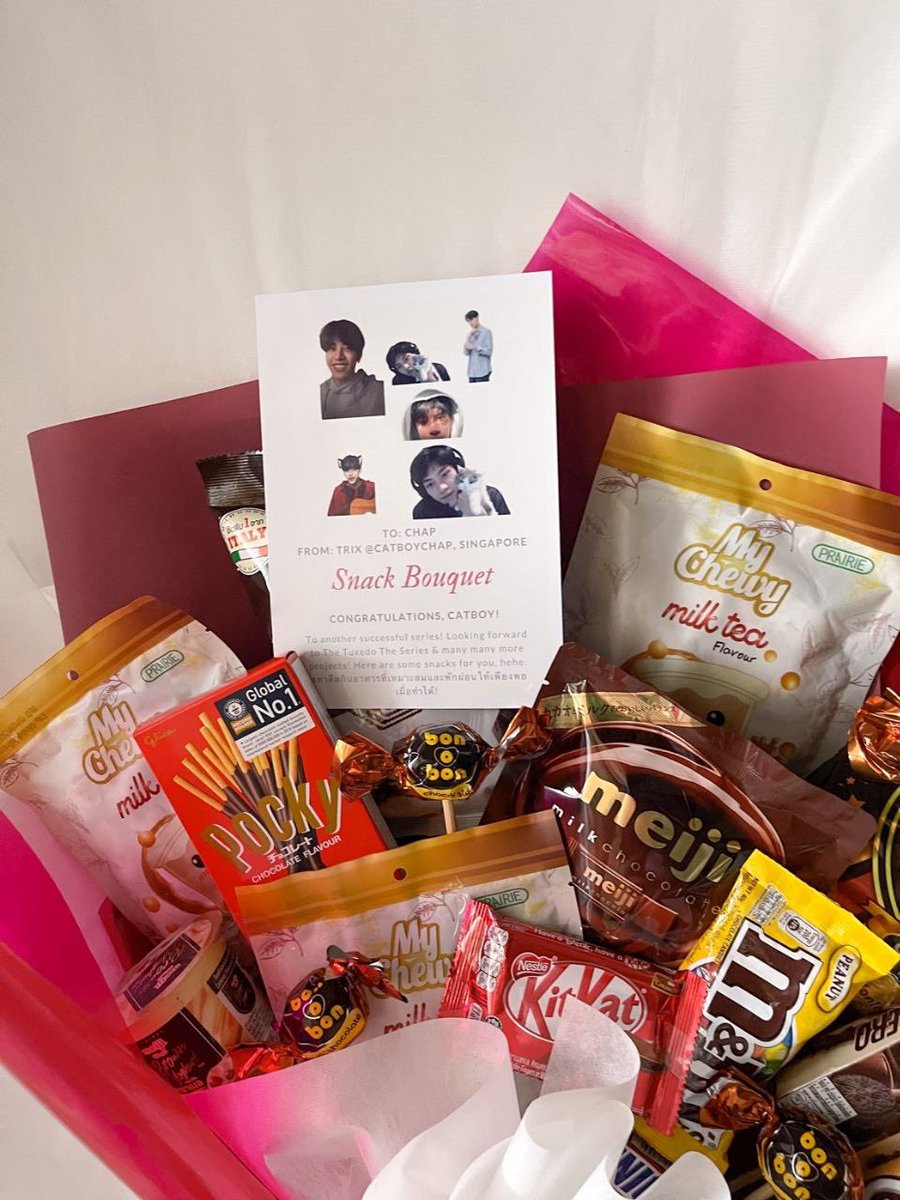 DAZZLING97S's tweet photo. to celebrate the ending of a successful series, here is a snack bouquet for you <3 hope you enjoy the snacks! looking forward to your future projects, catboy 🥰
#YDestinyEP15 #chapspc #miraclespc
#chapmeow #แชปศุภชีพ
——
to: @chapmeow ❤️
from: me https://t.co/TI5whUptMM