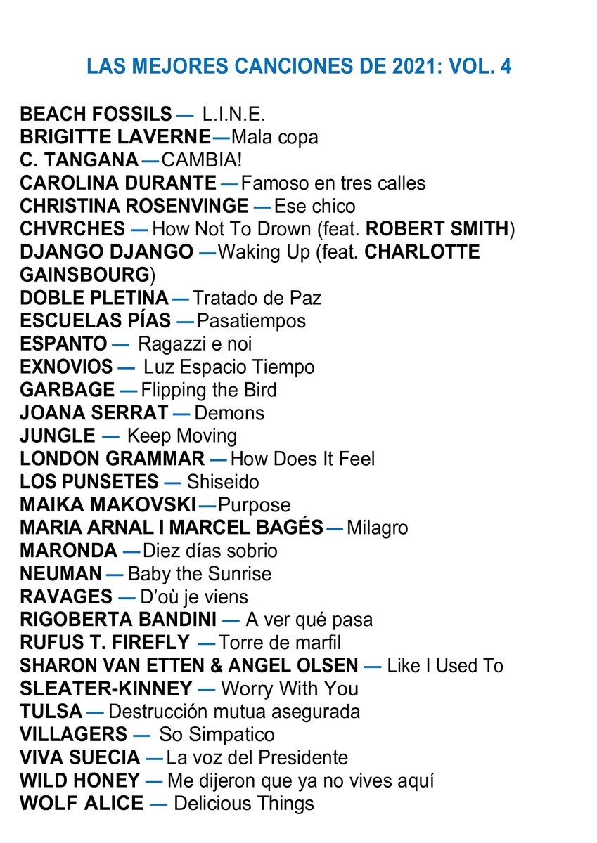 delladodeloi's tweet photo. Playlist "LAS MEJORES CANCIONES DE 2021: VOL. 4" incluye (2/3): @garbage, @JoanaSerrat, @jungle4eva, @londongrammar, @lospunsetes, @MaikaMakovski, @mariaarnaldimas i @BagesMarcel, @MarondaES, @NEUMANmusic, @ravagesravages 

https://t.co/lsDocoPcZu

https://t.co/sDNnjjLQ0y https://t.co/eE4TFQ52uk