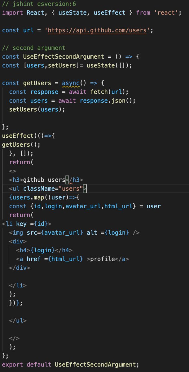 BlenMaru's tweet photo. Day 15 of #100DaysOfCode. Hitting the road with React...time to fetch data on Github users and dance with useEffect and useState.# John-smilga suits my lecture style. https://t.co/FKVlia77Rv