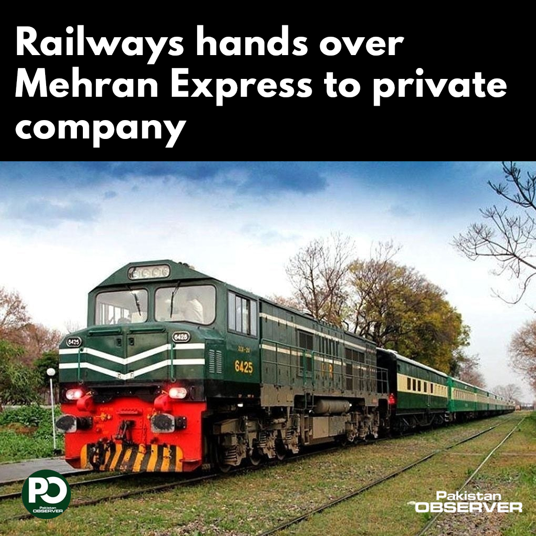 pakobserver's tweet photo. #PakistanRailways Monday handed over #MehranExpress train to a private logistics company under public-private partnership.
The train which run between #Karachi and #Mirpurkhas had been handed over to #RAAS Logistics, said a news release issued on Monday. https://t.co/4v56fJbab8