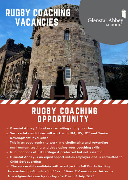 Glenstal Abbey School are recruiting coaches for the upcoming season. This is a fantastic opportunity for anyone looking to develop their coaching skills and work with a fantastic group of players!