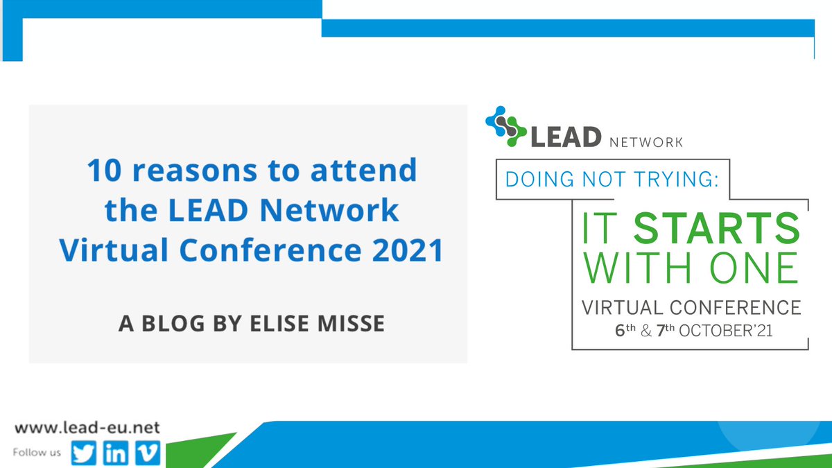 Lead_eu_net's tweet photo. 𝗧𝗲𝗻 𝗿𝗲𝗮𝘀𝗼𝗻𝘀 𝘄𝗵𝘆 𝘆𝗼𝘂 𝘀𝗵𝗼𝘂𝗹𝗱 𝗮𝘁𝘁𝗲𝗻𝗱 the @Lead_eu_net Virtual Conference 2021
 https://t.co/DQo97ch6y4
Register now: https://t.co/ghmu1qwDcf
#LEADNetwork21 #ItStartsWithOne #DoingNotTrying #eliseblog https://t.co/H6IASeZfId