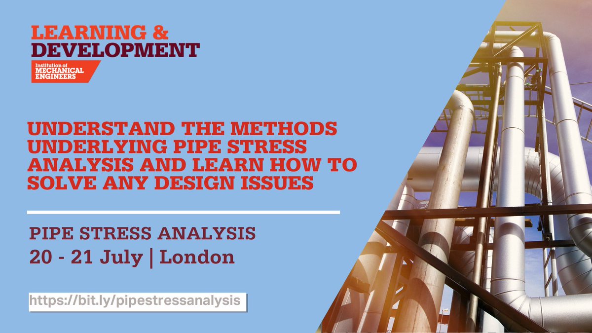 IMechEevents's tweet image. In order to get the full benefit of the use of pipe stress analysis software, users must first have a good understanding of piping systems. 

Learn more at our Pipe Stress Analysis course: bit.ly/pipestressanal…
London 20 -21 July 

#pipestress #caesarpipestress