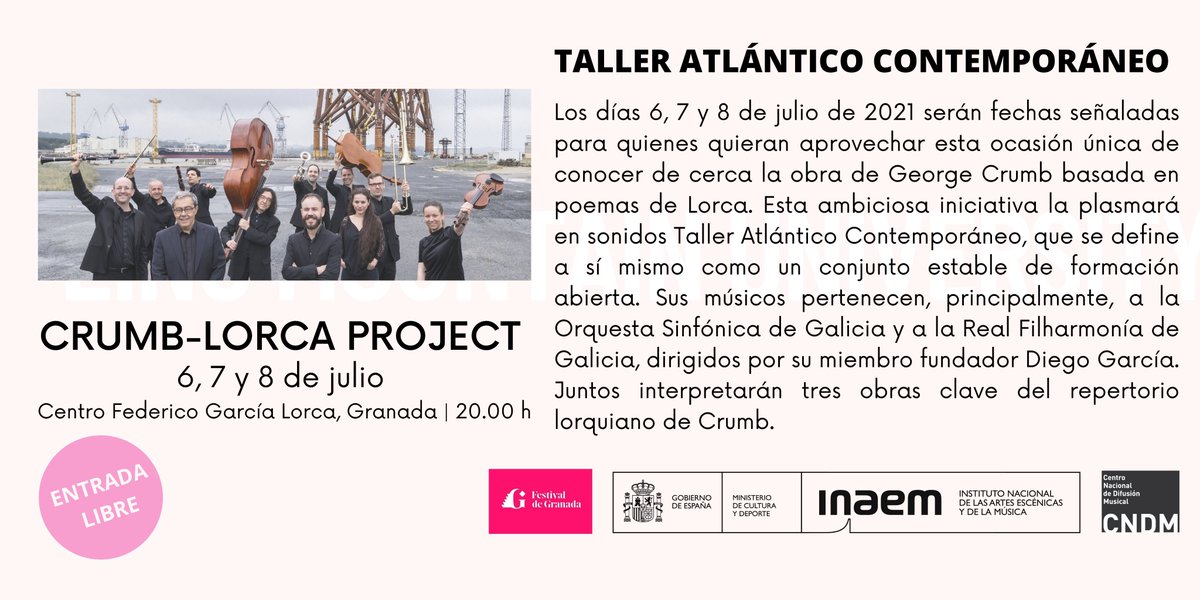 ‼️ Atentos porque los 3 próximos días el <a href="/Talleratlantico/">Taller Atlántico Contemporáneo (TAC)</a>  continúan con el Proyecto Crumb-Lorca, acercándonos a la obra de estos artistas -- <a href="/FestivalGranada/">Granada Festival</a> 
📆 6, 7 y 8 de julio 🕖20:00
📍 Centro Federico García Lorca | Granada
🔹Entrada Libre🔹