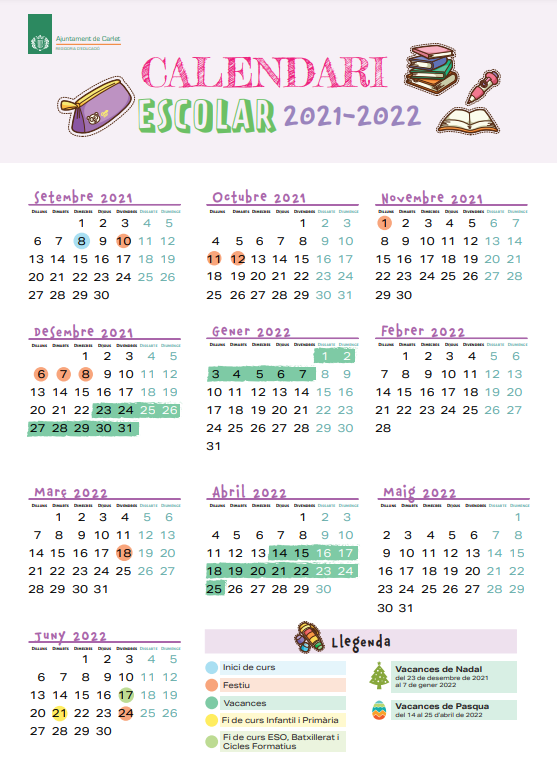 AjuntCarlet's tweet photo. El Consell escolar municiapl de Carlet ha aprovat els festius per al curs 2021-2022: ➡️11 d'octubre de 2021
➡️ 7 de desembre de 2021➡️ 18 de març de 2022. https://t.co/rX8CvplVL1