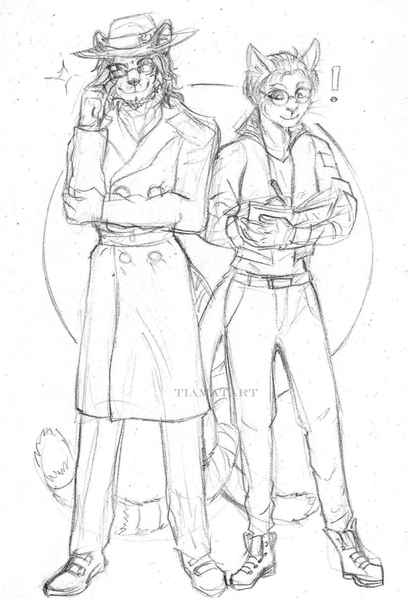 ArtTiamat's tweet photo. 🖤Kerr &amp; Lucy🧡 - Disco Elysium cosplay⭐
☄in process✨
Harrier Du Bois and Kim Kitsuragi |"Disco Elysium" 
Characters by @AnnaLucyPixels 💚
#DiscoElysium #sketch #CosplayArt #Anthro https://t.co/60d9lc4sSZ