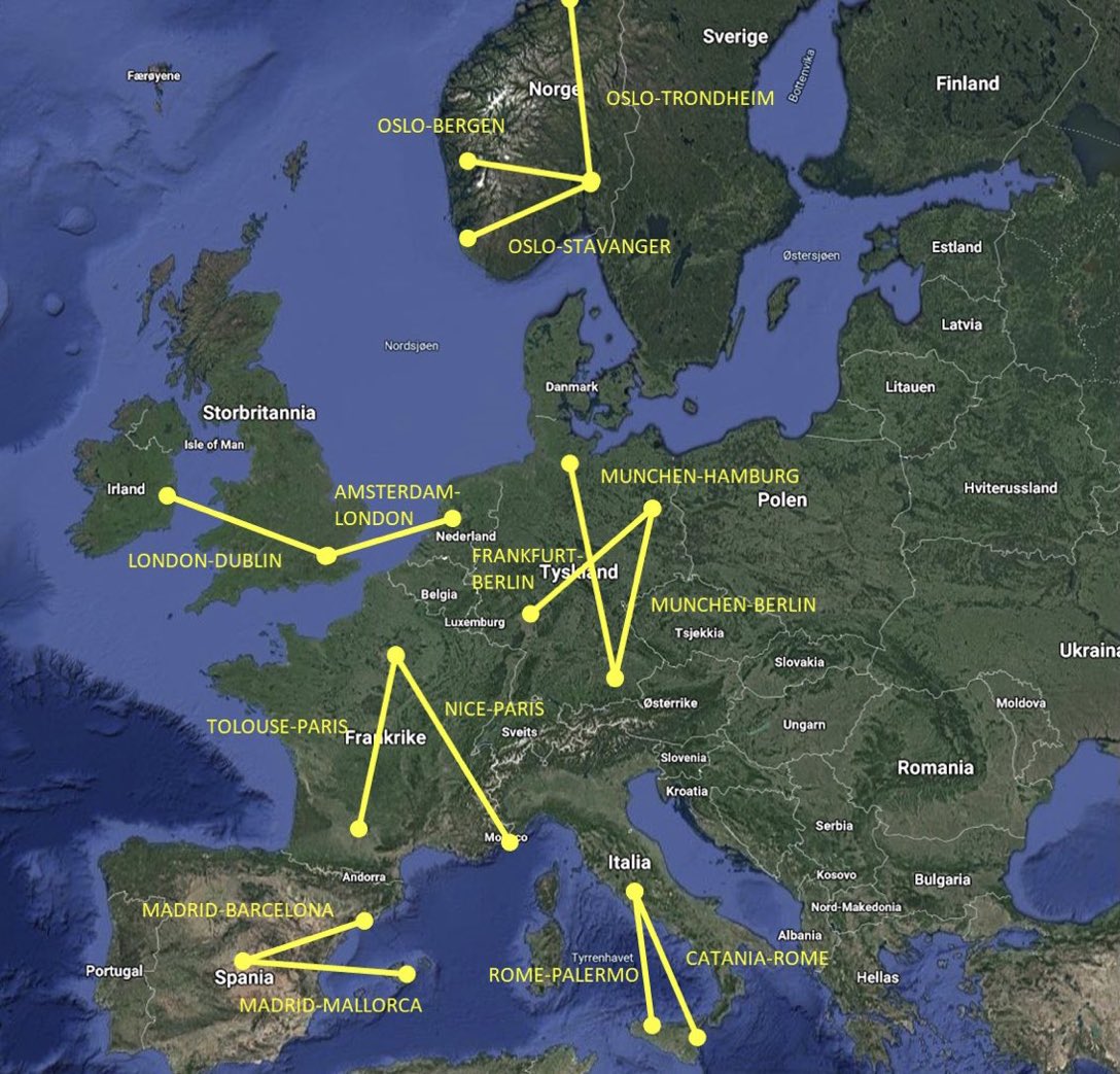 _dmoser's tweet image. ✈️✈️✈️ Busiest flight routes in Europe. Find the error 👇👇