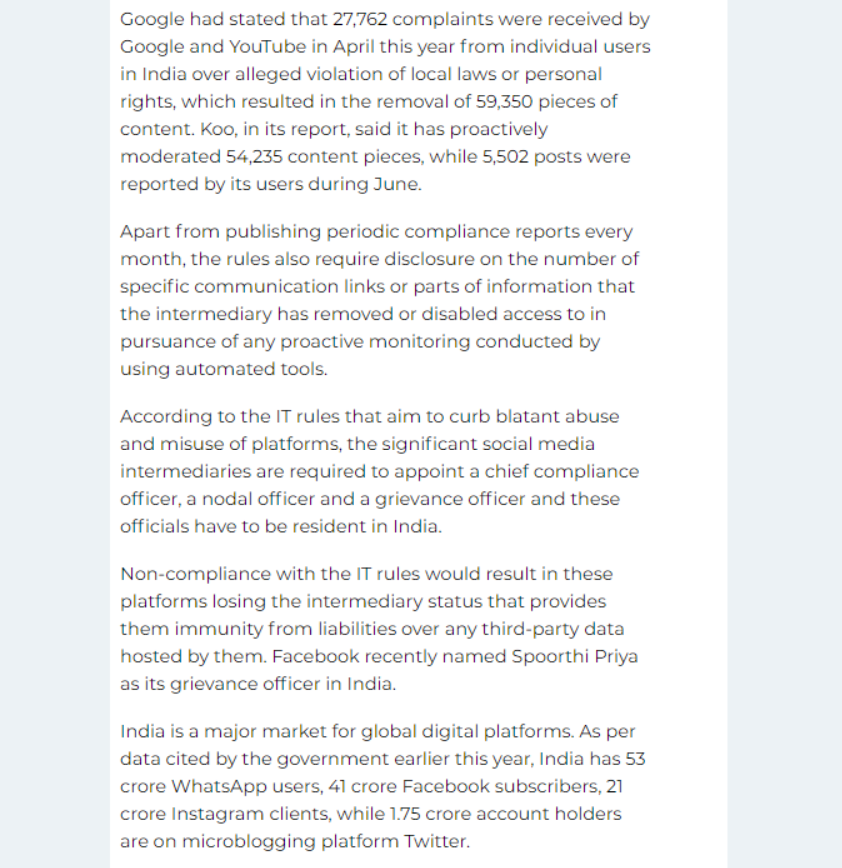 labs_pi's tweet image. By bringing #tech giants under the ambit of new IT rules, India is heading towards a new regime of #compliance. Publishing their first compliance report, the industry is now steering towards transparency.
Read by @CNBCTV18News: bit.ly/3wi8ANM
#regtech #regulations #AI