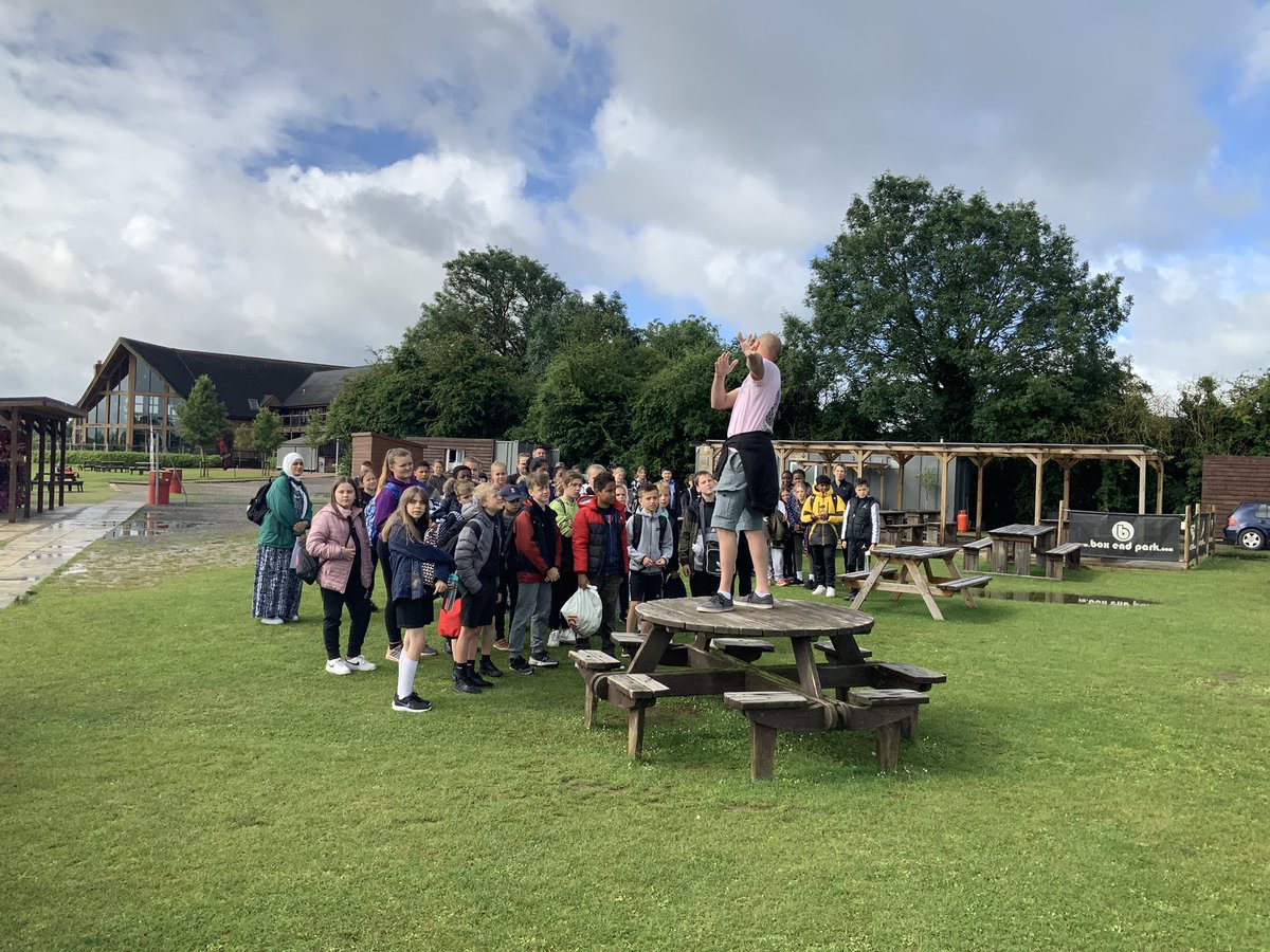 Year 6 have just arrived at Box End Water Park, having our morning briefing! So exciting, a fun day ahead!