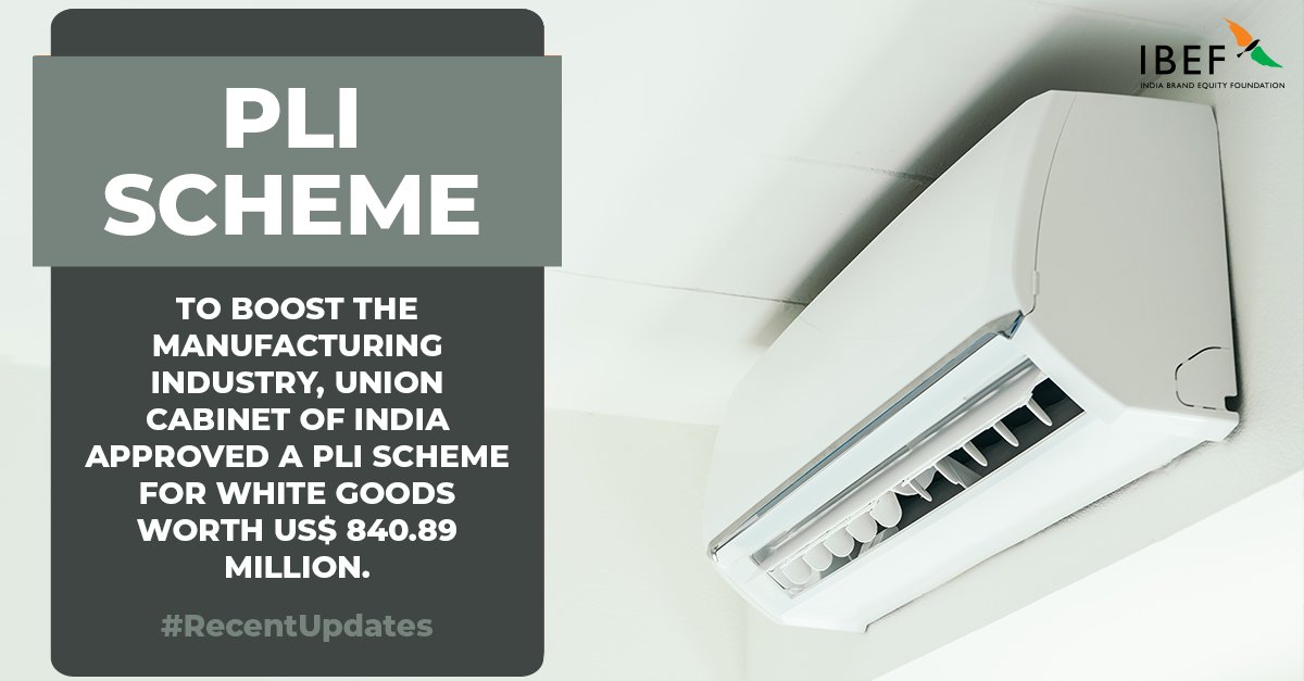 Brands_India's tweet photo. #RecentUpdates
In April 2021, the Union Cabinet approved a PLI scheme for white goods (ACs and LEDs) worth Rs. 6,238 crore (US$ 840.89 million), boosting the manufacturing industry.
Read More: https://t.co/NHGKMmjb7q https://t.co/CKVppbnZNH