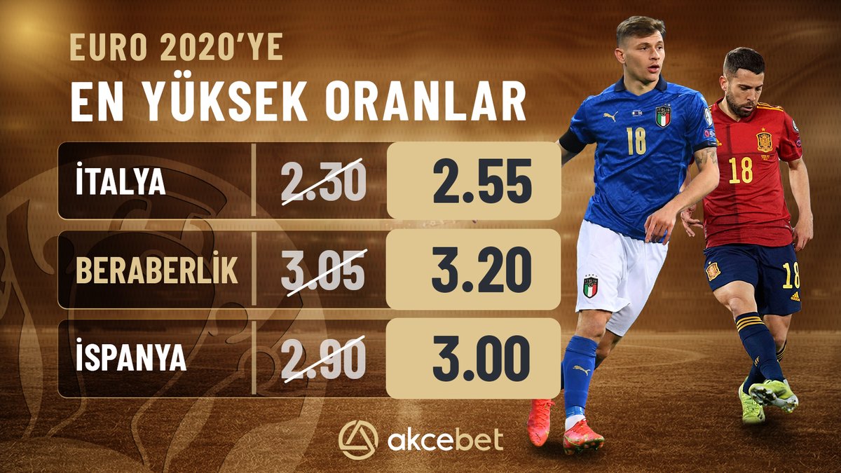 #EURO2020 yarı final heyecanı başlıyor‼️🎊

İlk yarı final mücadelesinde 🇮🇹İtalya ⚔️ İspanya 🇪🇸karşılaşacak!!

Rakiplerini eleyerek yarı finale kadar gelen İtalya vs İspanya maçına EN YÜKSEK ORANLARI Kaçırma!

Giriş için👉heylink.me/Akcebet/