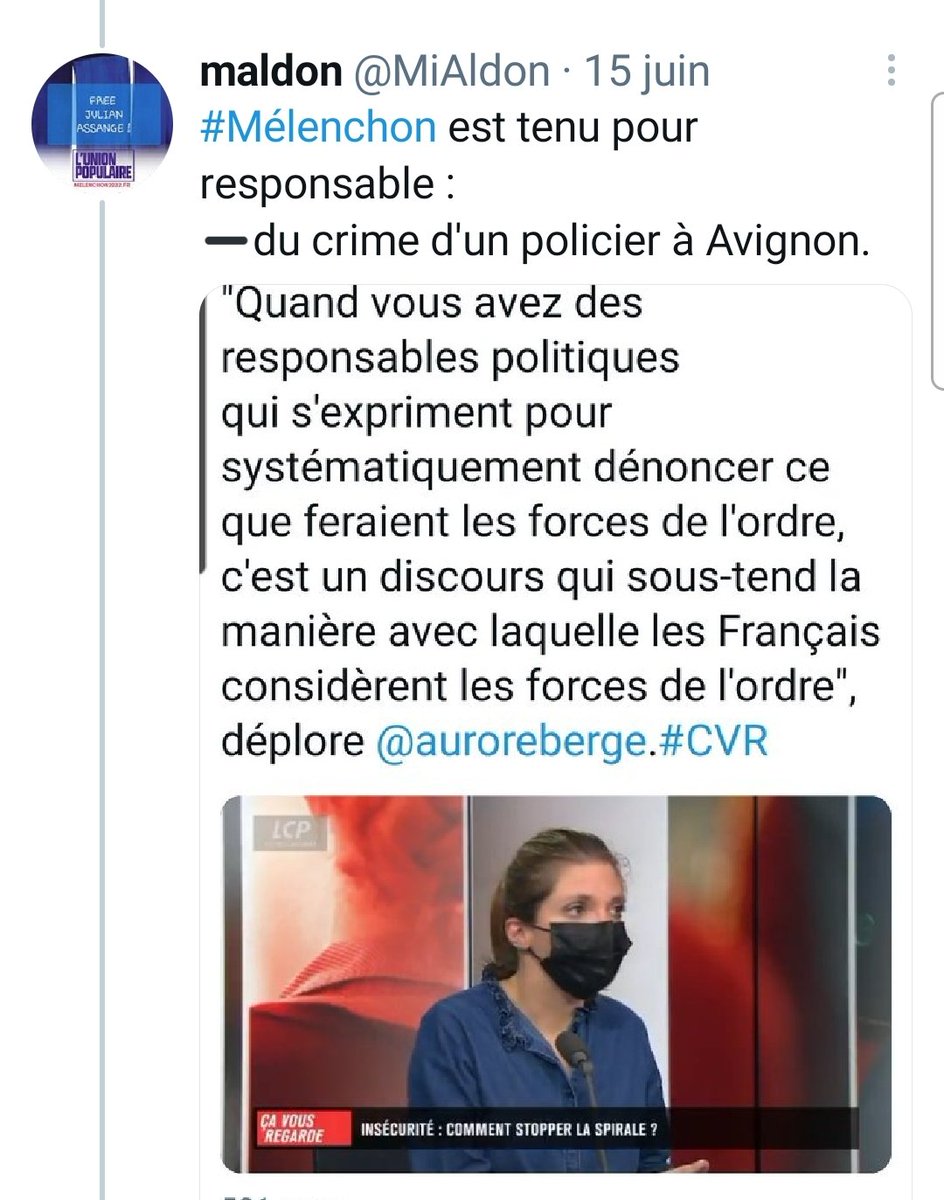 MiAldon's tweet photo. @franceinfo #MelenchonComplotiste
Responsable de l'assassinat d'un policier à Avignon.
@CaroleDelga https://t.co/jeQIzg0wLP