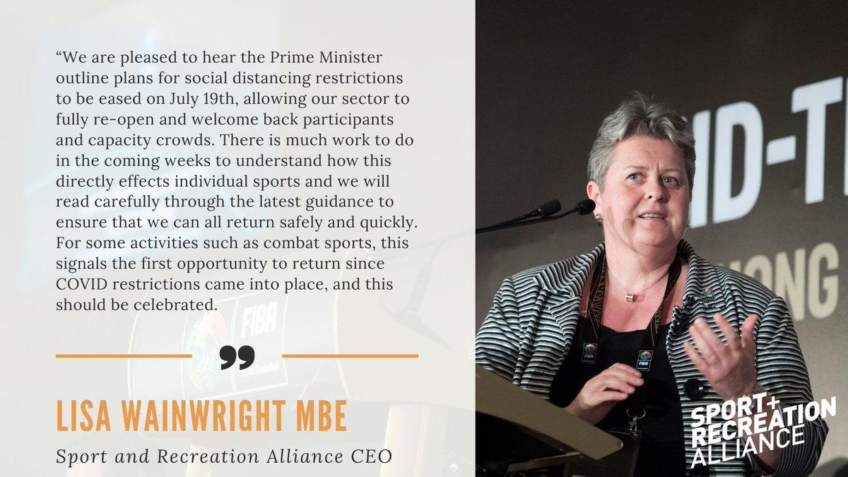 Yesterday, the Prime Minister set out his plans for the final stage of England's Covid roadmap which is expected to go ahead as planned on 19 July

We will update our website as soon as we know more about what this means for sport and recreation