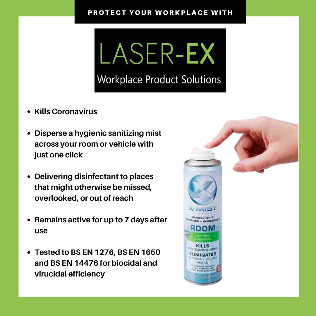 LaserExNewburn's tweet photo. Laser-Ex is the North East distributor for X-Mist, a disinfecting mist that's certified to kill COVID-19, with minimum effort and a 7 days lasting effect.

Get in touch with us today at sales@laser-ex.co.uk or call us on 0191 267 4981 to order your now and protect your workplace! https://t.co/p102PyKk3X
