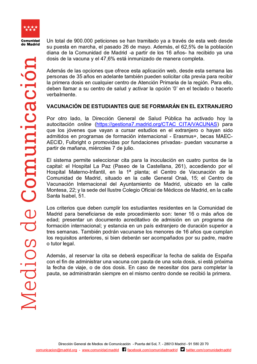 SaludMadrid's tweet photo. La @ComunidadMadrid empezará la próxima semana a vacunar contra el #COVID19 a los jóvenes de 16 años en adelante

Pide tu cita aquí 👉https://t.co/9UbmVbiLJ6

#coronavirusmadrid #Madrid #VacunaCOVID19 https://t.co/pmNTj6tWmm