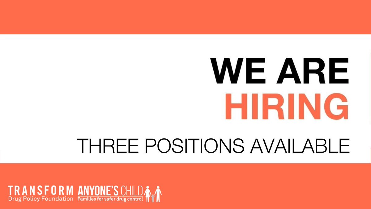 📣 We are hiring 📣
Three positions available:
Digital Communications Manager: transformdrugs.org/get-involved/j…

Anyone's Child Project Coordinator: transformdrugs.org/get-involved/j…

Blaksox &amp; Transform Project Coordinator: transformdrugs.org/get-involved/j…