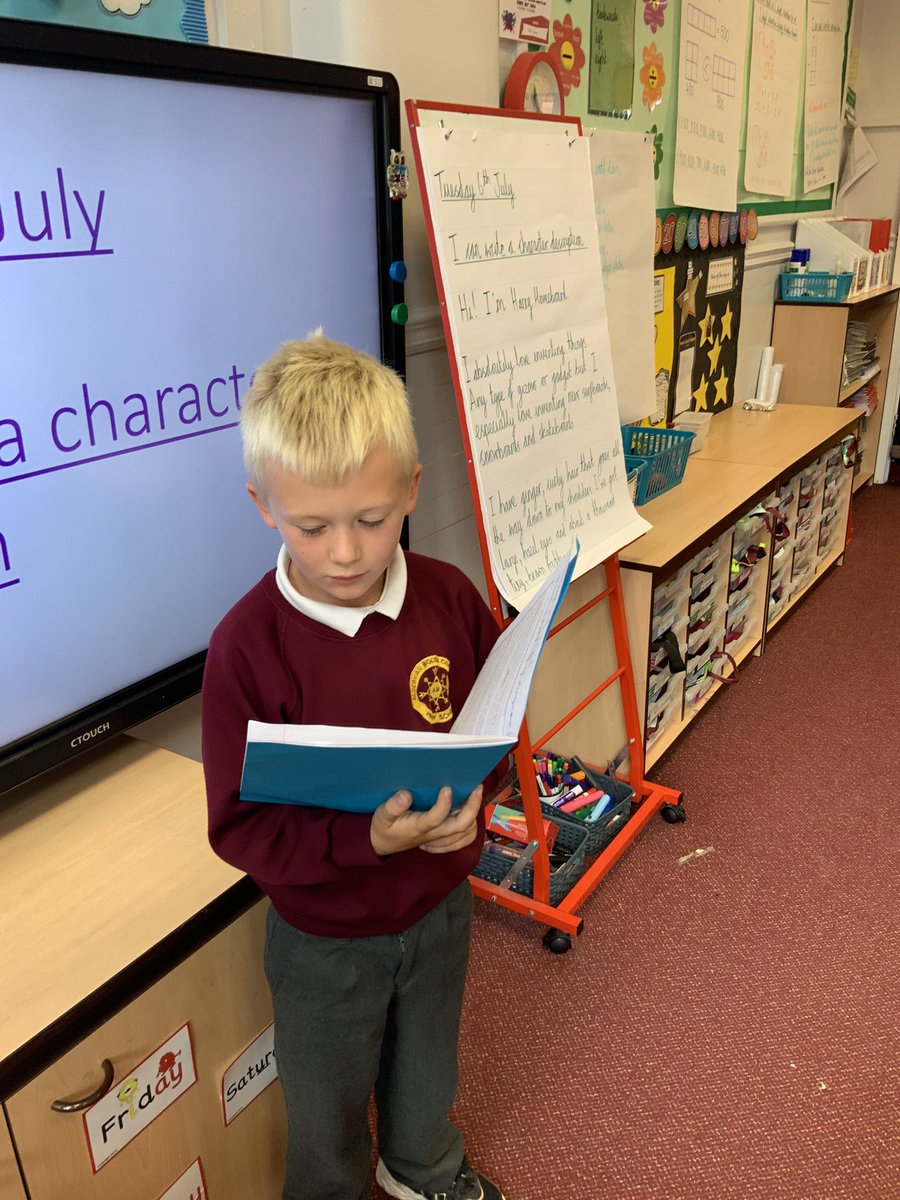 ABCPschool's tweet image. We have created characters for an invention narrative today. We have written character descriptions in role and some of us were brave enough to read them out to the rest of the class! #Class2S #English
