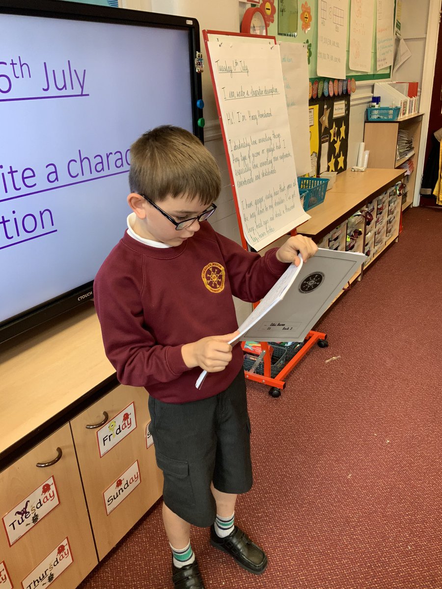 ABCPschool's tweet image. We have created characters for an invention narrative today. We have written character descriptions in role and some of us were brave enough to read them out to the rest of the class! #Class2S #English