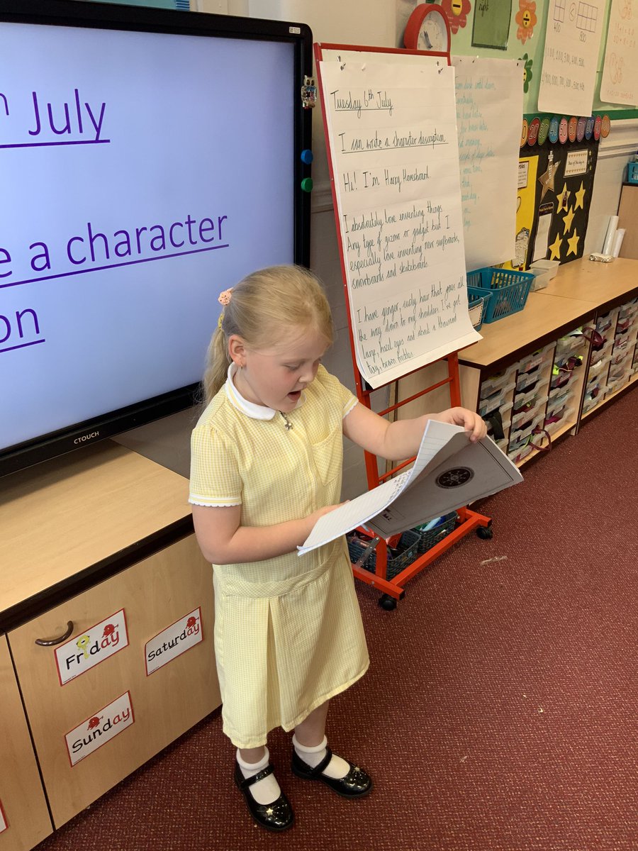 ABCPschool's tweet image. We have created characters for an invention narrative today. We have written character descriptions in role and some of us were brave enough to read them out to the rest of the class! #Class2S #English