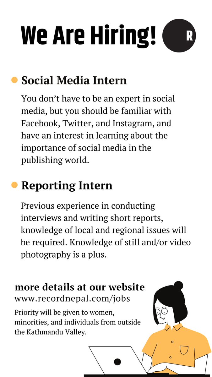 recordnepal's tweet photo. The Record is searching for a Social Media Intern and a Reporting Intern to join our editorial team. 

For more details about the internship, visit: https://t.co/LFbTtuR3Bi https://t.co/f3sHhWNjks