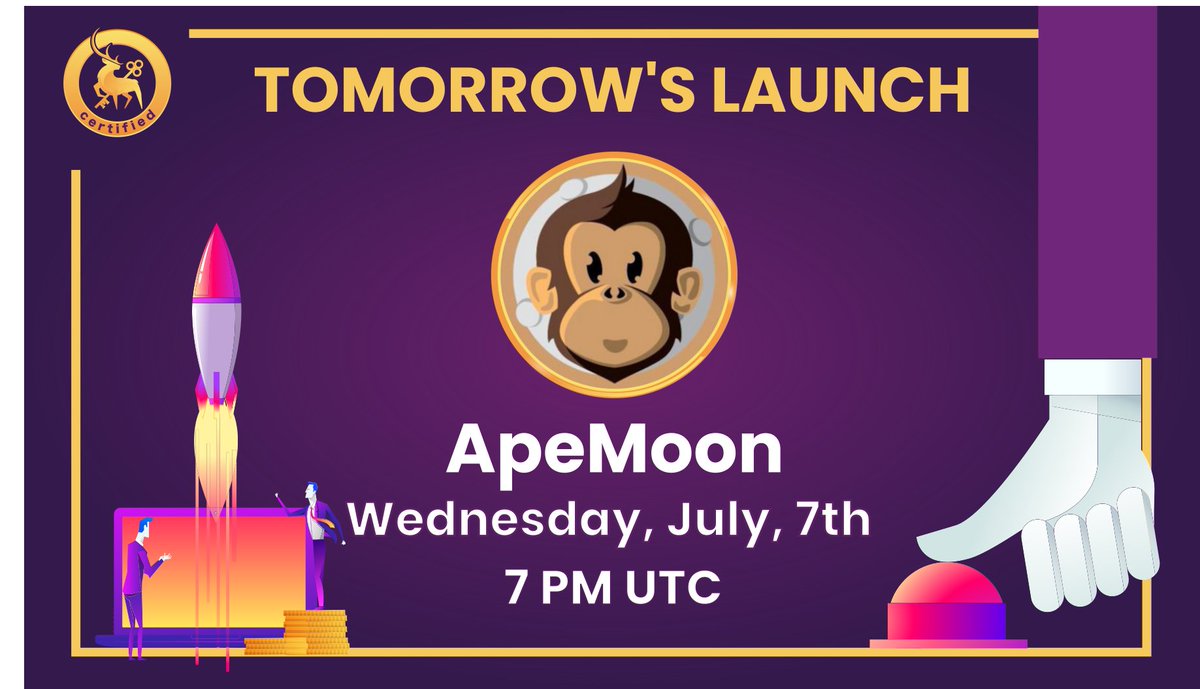 DeerLock_'s tweet photo. We are glad to announce you that tomorrow, we will launch a new ScamFree project: @ApeMoonToken ! 
Amazing and Doxxed team behind !
Be Safe with @DeerLock_  🦌🗝️
Be Prepared with @ApeMoonToken 🐵🚀 https://t.co/FgyqunoY9k