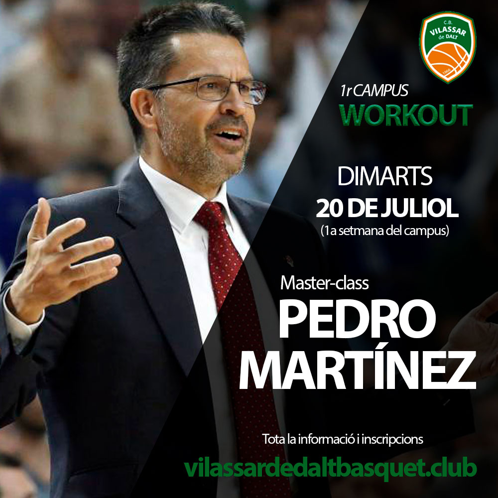 Confirmat!

Dimarts 20 de juliol gaudirem de la visita de <a href="/pedroma2014/">Pedro Martínez</a> al nostre Campus Workout

Preparació física aplicada, tècnica i tàctica avançades, videoanàlisi individualitzat, i master-class amb entrenadors TOP.

Tota la info i inscripcions a vilassardedaltbasquet.club