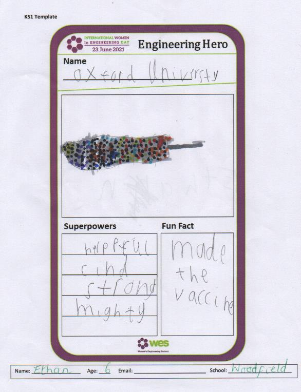 wiganleighcol's tweet image. Our Winner in the Key Stage 1 #primaryengineer competition is Ethan aged 6 from @WoodfieldWigan. The judges were really impressed that Ethan chose a group of engineers who made something so important and that he used such wonderful words to describe them! #nextgenengineering