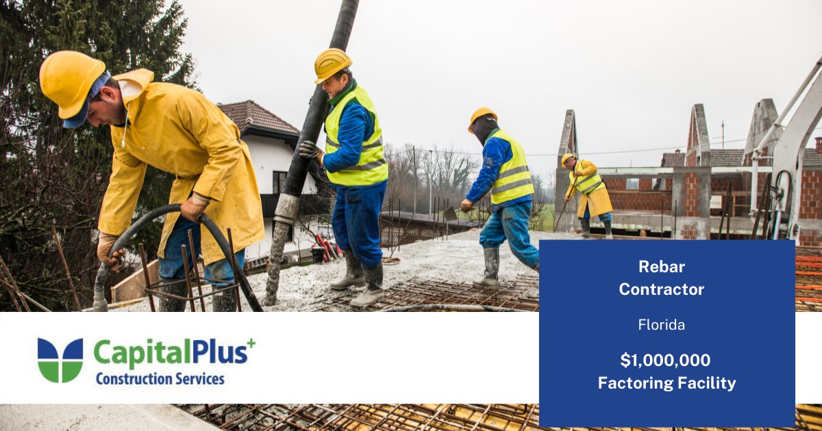 CashFlowSolver's tweet image. CapitalPlus is continuing to assist a concrete rebar contractor out of Florida, working on Amazon warehouses across the Southeast.

They took advantage of their $1M factoring facility to generate working capital while waiting to receive payment.

We&apos;ll assist you too. Call today.