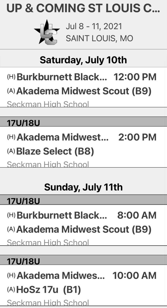 Our Pool play schedule for this weekend! Saturday-12&amp;2pm, Sunday 8&amp;10am. Bracket play for Sunday TBD after our 10am game…