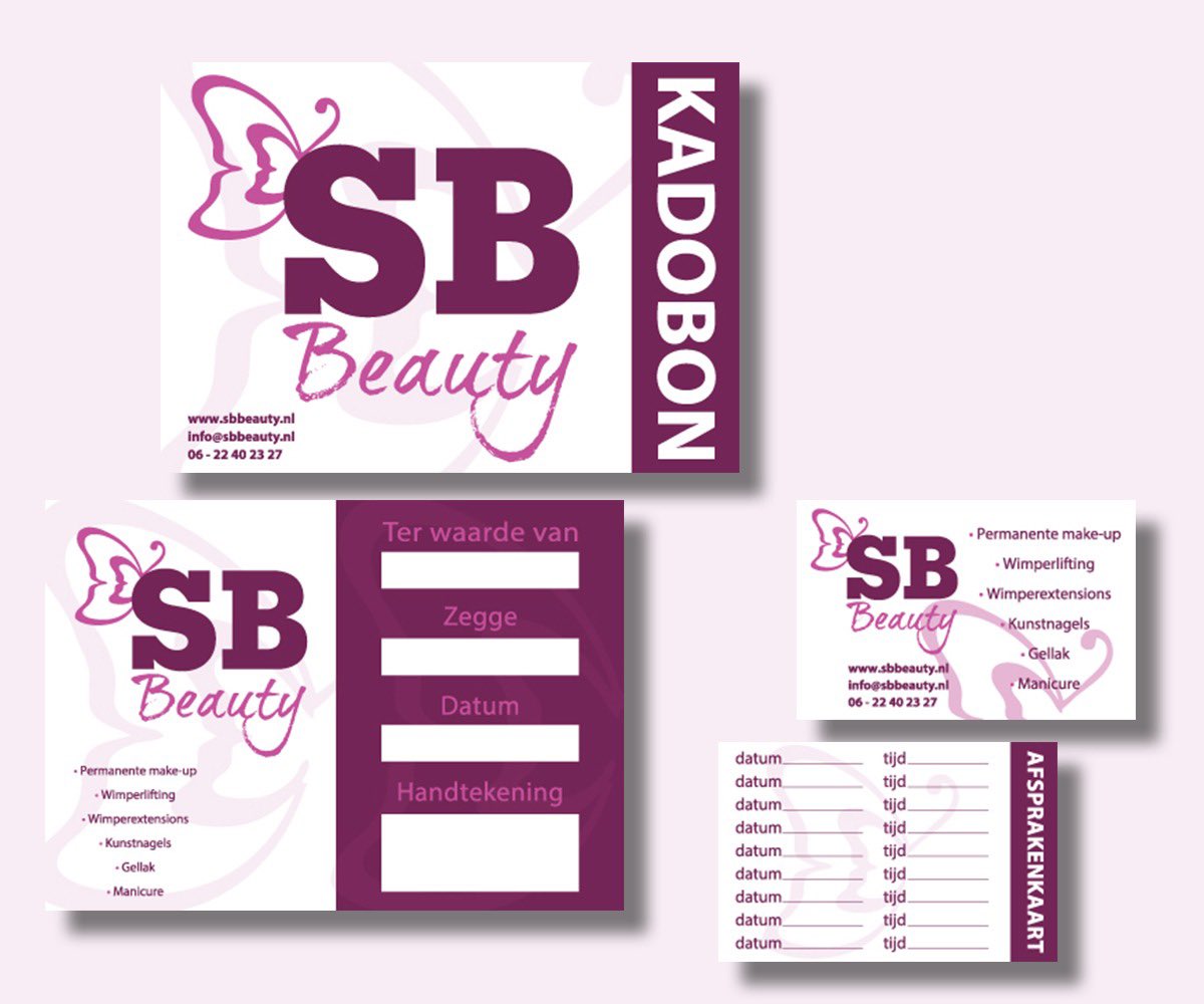 Nieuwe afsprakenkaartjes en kadobonnen voor SB Beauty. Wederom bedankt voor de mooie opdracht en veel plezier ermee 👍🏻