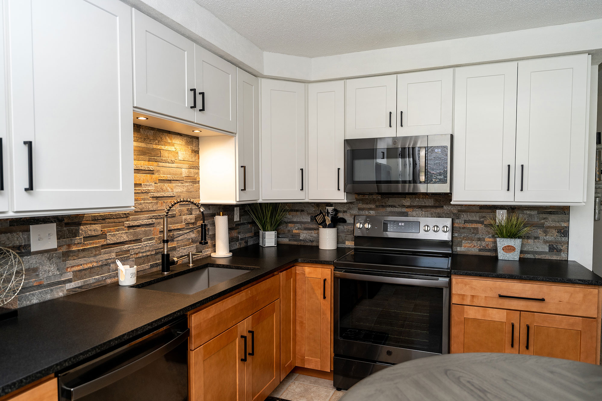 Black stainless steel 2024 with white cabinets