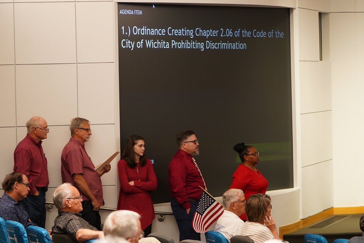 Members of the public wait to speak to the Wichita City Council on a proposed anti-discrimination ordinance.