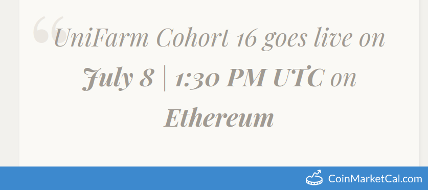 cmcal_bot's tweet photo. 🆕 New UniFarm $UFARM event! 
 
08 July 2021 
Cohort 16 Launch  
 
Source: https://t.co/hzGxzlwKod https://t.co/2O5yssoS6j