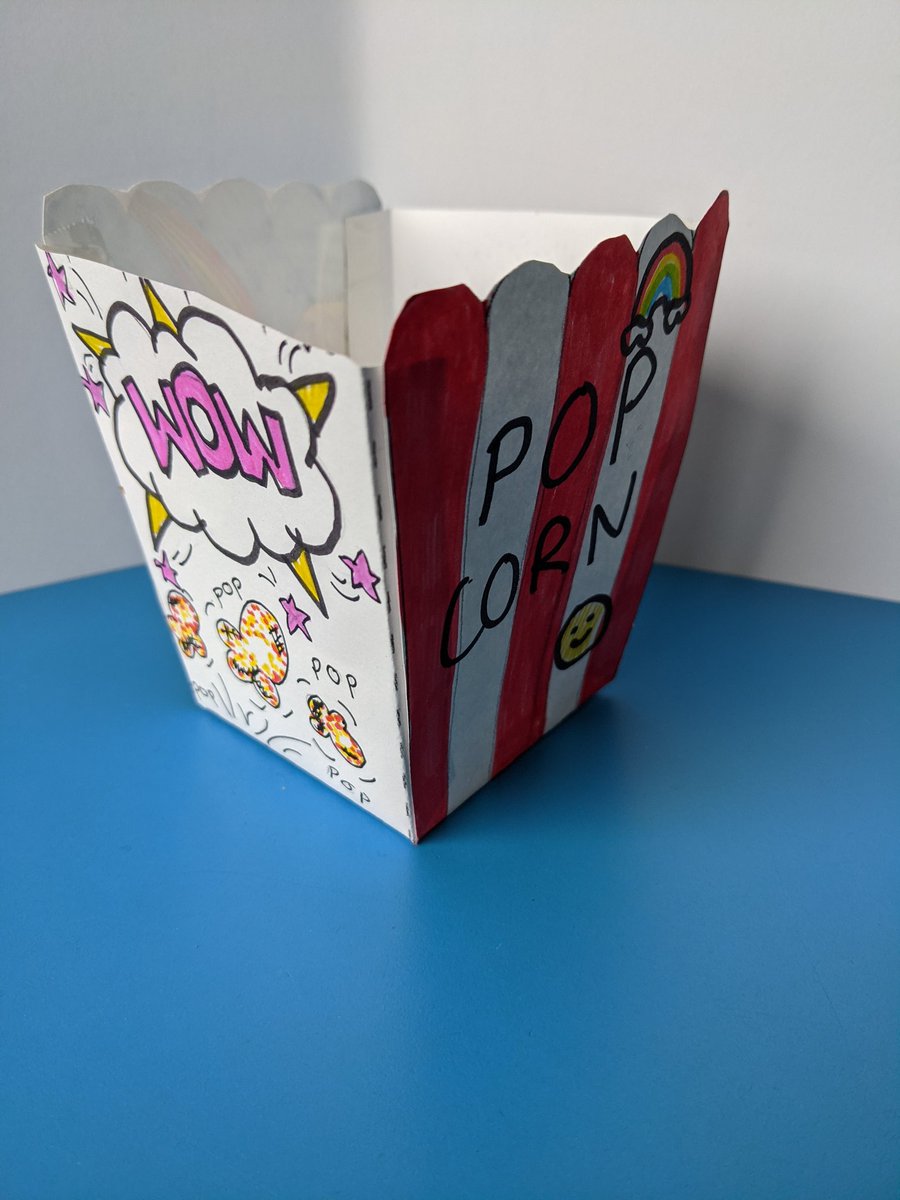 designteach_amy's tweet image. Small Graphics project to finish off the year with my amazing Y8 group. Based on pop art and yes, they held a decent amount of popcorn much to their delight! #dtchat #graphicsproject