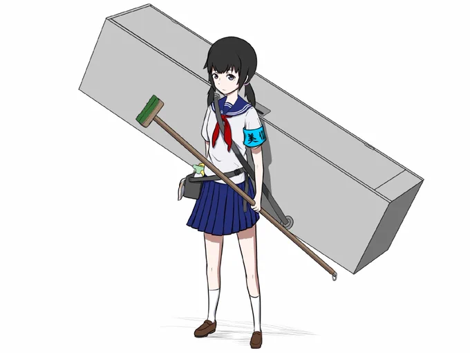 夏休み前に校舎を掃除する美化委員 #イラスト #らくがき