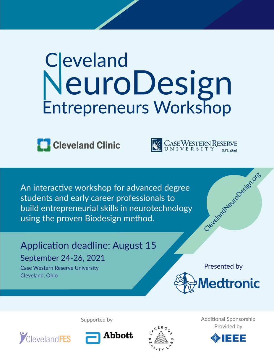 Cleveland FES Center (@clevelandfes) on Twitter photo The Cleveland NeuroDesign Entrepreneurs Workshop is an interactive workshop for advanced degree students and early career professionals to build entrepreneurial skills in neurotechnology
Apply now at clevelandneurodesign.org
<a href="/andy_cornwell/">Andy Cornwell</a> <a href="/RockinRedSF/">JoJo Platt</a> The Cleveland NeuroDesign Entrepreneurs Workshop is an interactive workshop for advanced degree students and early career professionals to build entrepreneurial skills in neurotechnology
Apply now at clevelandneurodesign.org
<a href="/andy_cornwell/">Andy Cornwell</a> <a href="/RockinRedSF/">JoJo Platt</a>