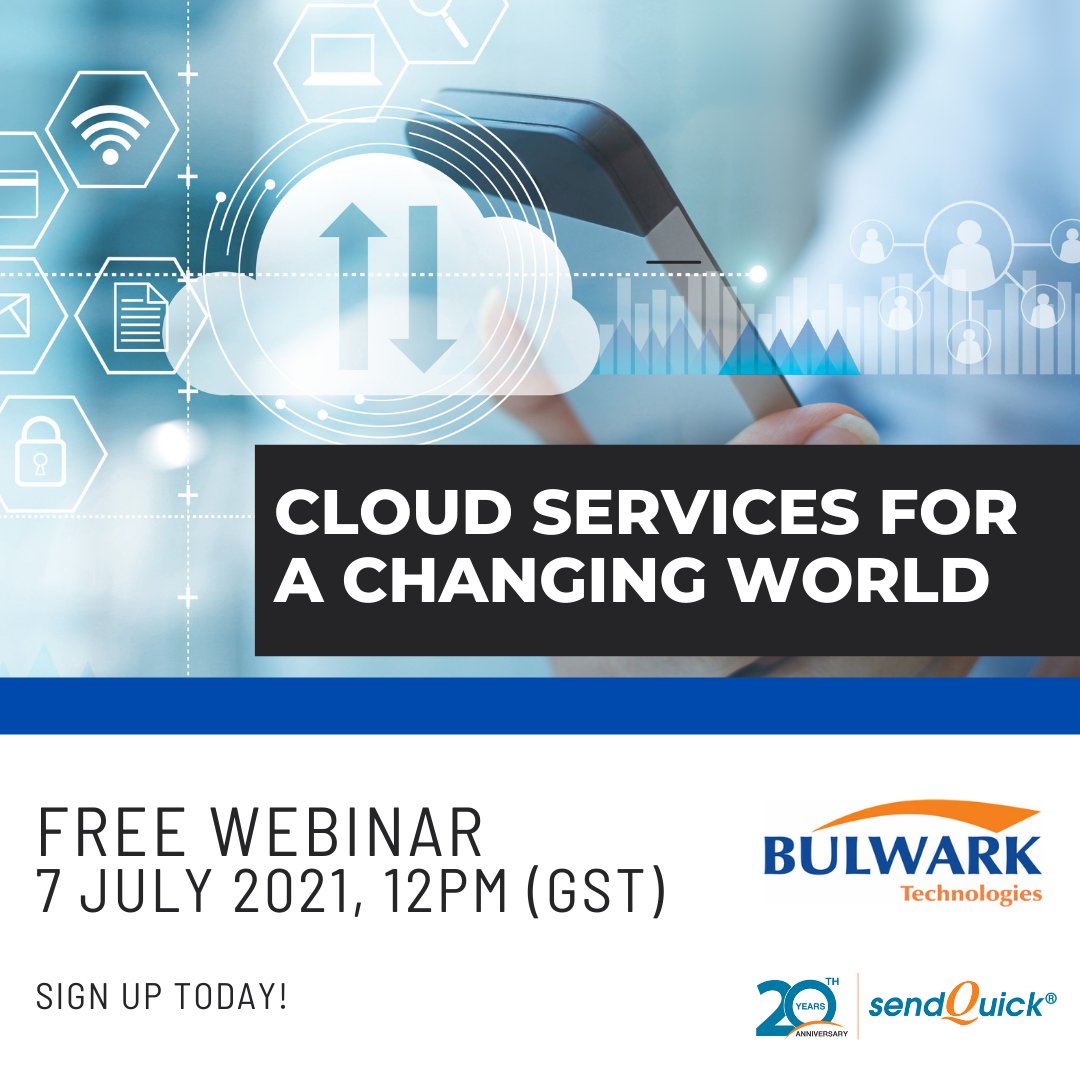 bulwarkllc's tweet photo. Join Bulwark &amp; sendQuick for an Exclusive webinar on 7th July 2021 (Wednesday) @ 12PM GST. For details, e-mail : marketing@bulwark.biz / john@bulwark.biz Register TODAY to secure your interest : https://t.co/ATaSBh0RI8 
@txsendquick #bulwark #cloudservices https://t.co/MmtyoaQTIU