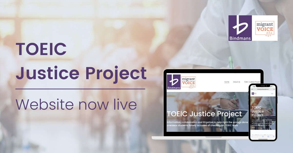 BindmansLLP's tweet photo. The #TOEICJusticeProject is now live
Together with @MigrantVoiceUK, we have launched a new hub for victims of #TOEIC injustice to receive information, resources, and support to help with their fight for justice
Visit the TOEIC Justice Project hub here: https://t.co/L8UqZcquLo https://t.co/3c3wj1rA8i
